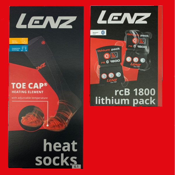 Lithium Pack rcB 1800 + LENZ heat sock 6.1 toe cap merino compression (schwarz)