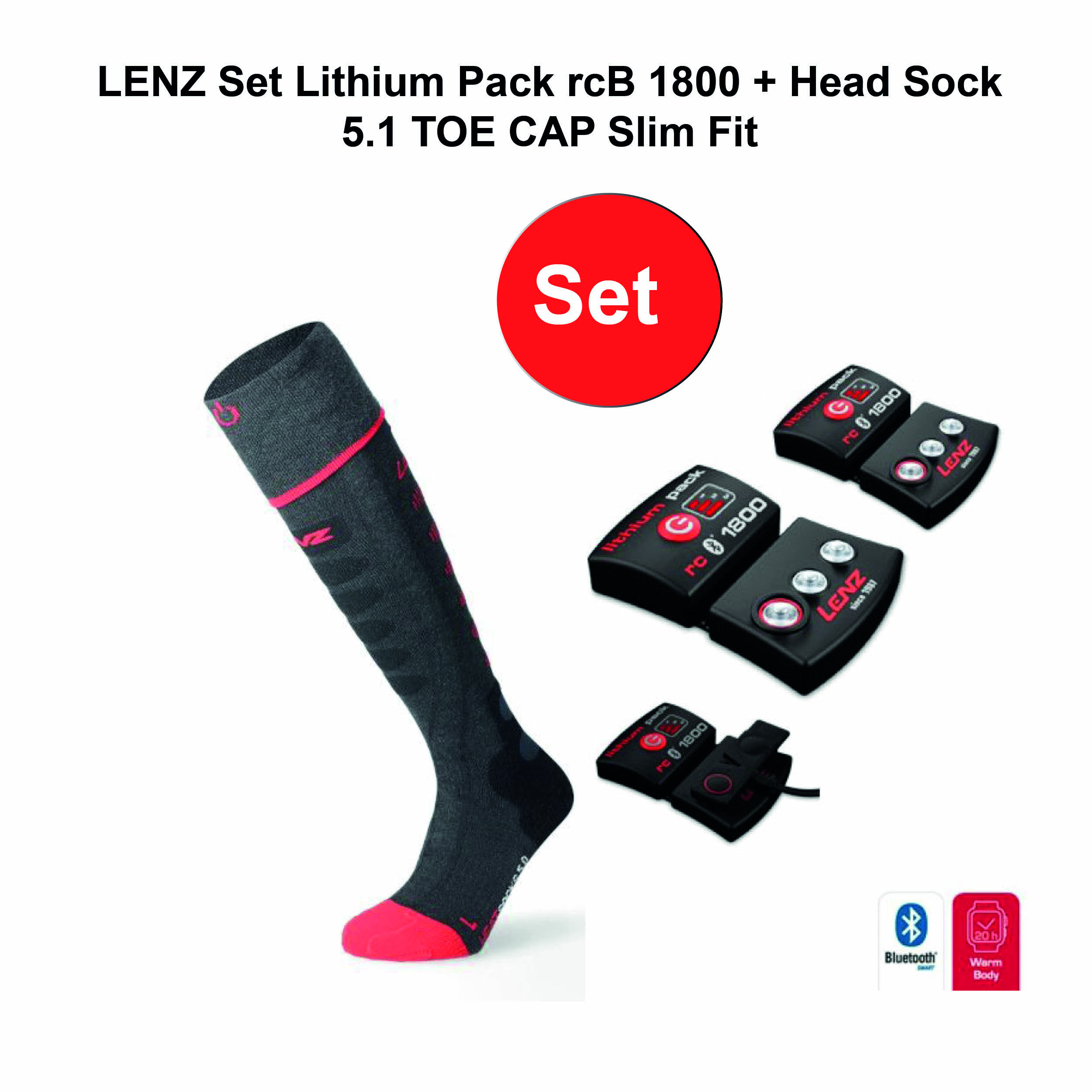 LENZ Set Lithium Pack rcB 1800 + Heat Sock 5.1 TOE CAP Slim Fit 