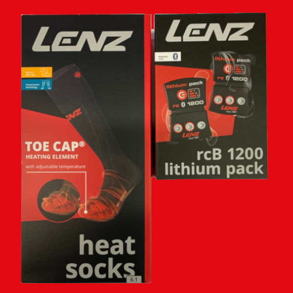 Lithium Pack rcB 1200 + LENZ heat sock 6.1 toe cap merino compression (schwarz)