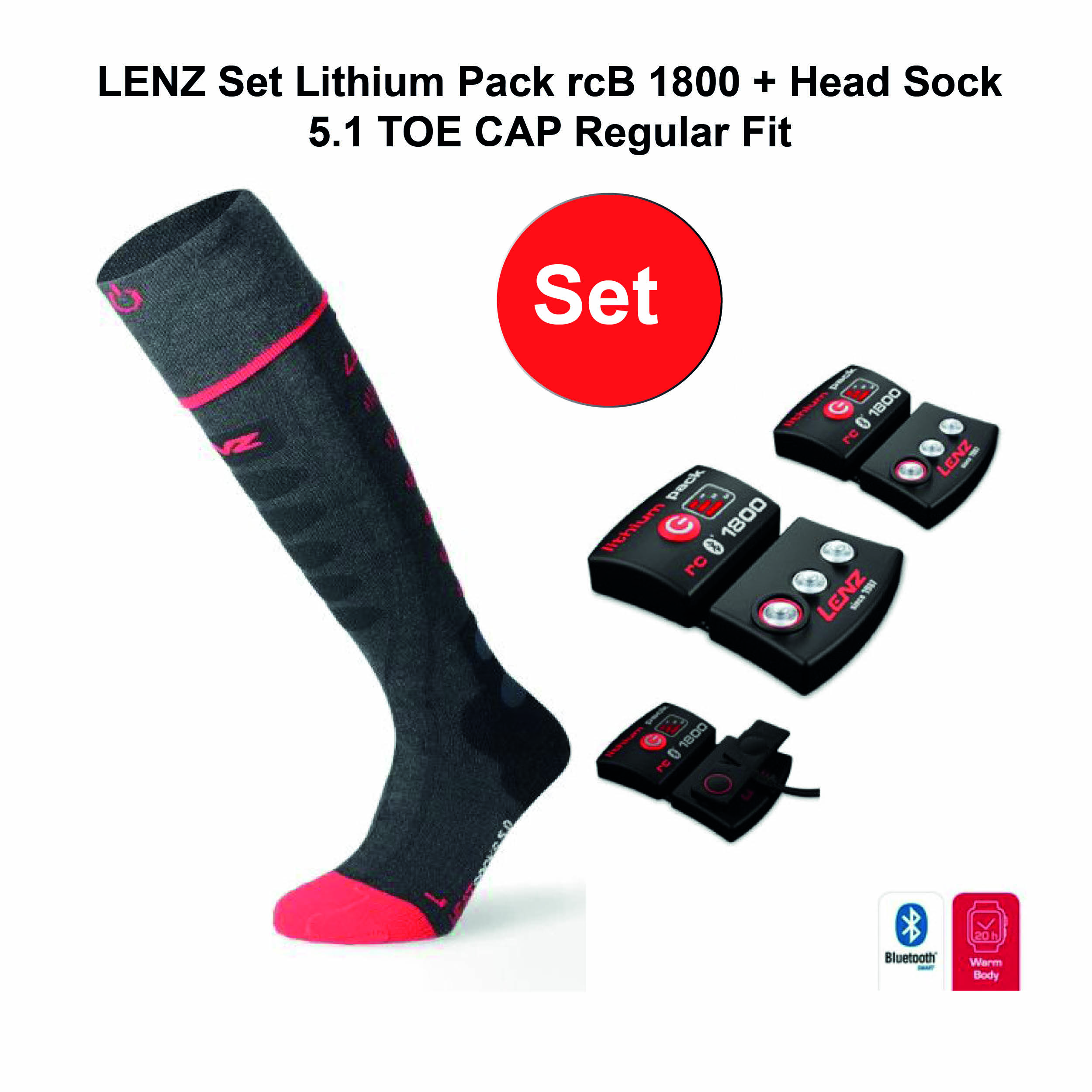 LENZ Set Lithium Pack rcB 1800 + Heat Sock 5.1 TOE CAP Regular Fit 