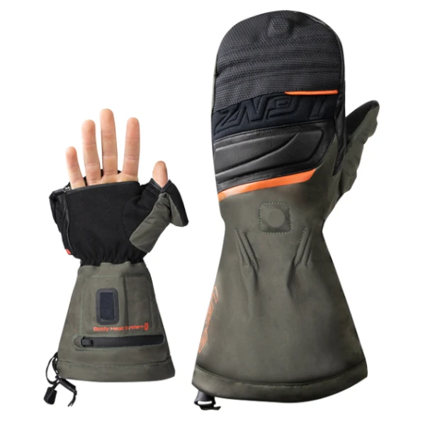 LENZ heat glove 1.0 finger cap hunting mittens unisex (grün/orange)